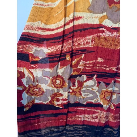 Vintage 90s Maxi Dress Abstract Watercolor Floral Tie Back Size Medium Rust Must - Picture 6 of 8